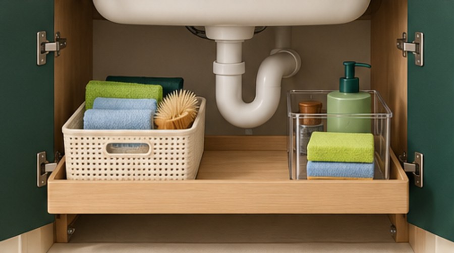 Illustrated organization idea for under sink.